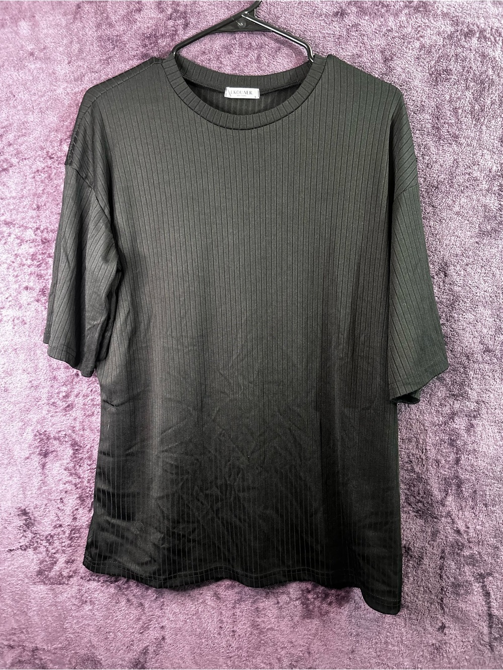 Oversized Ribbed Short-Sleeve Crewneck Tee - Black